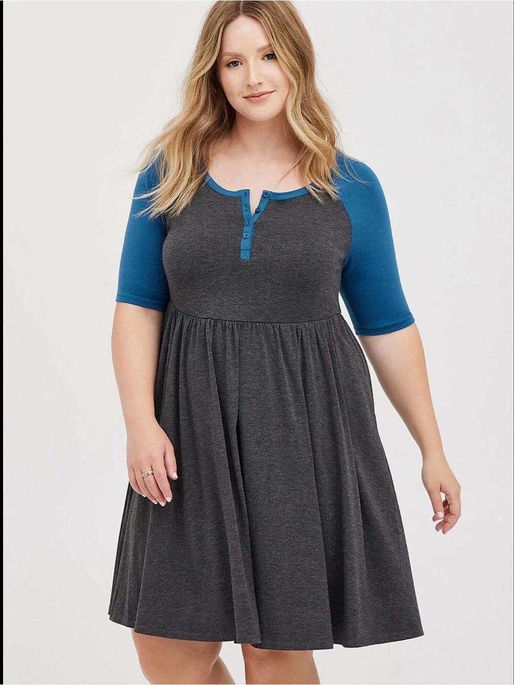 torrid Charcoal & Teal Henley Raglan Dress